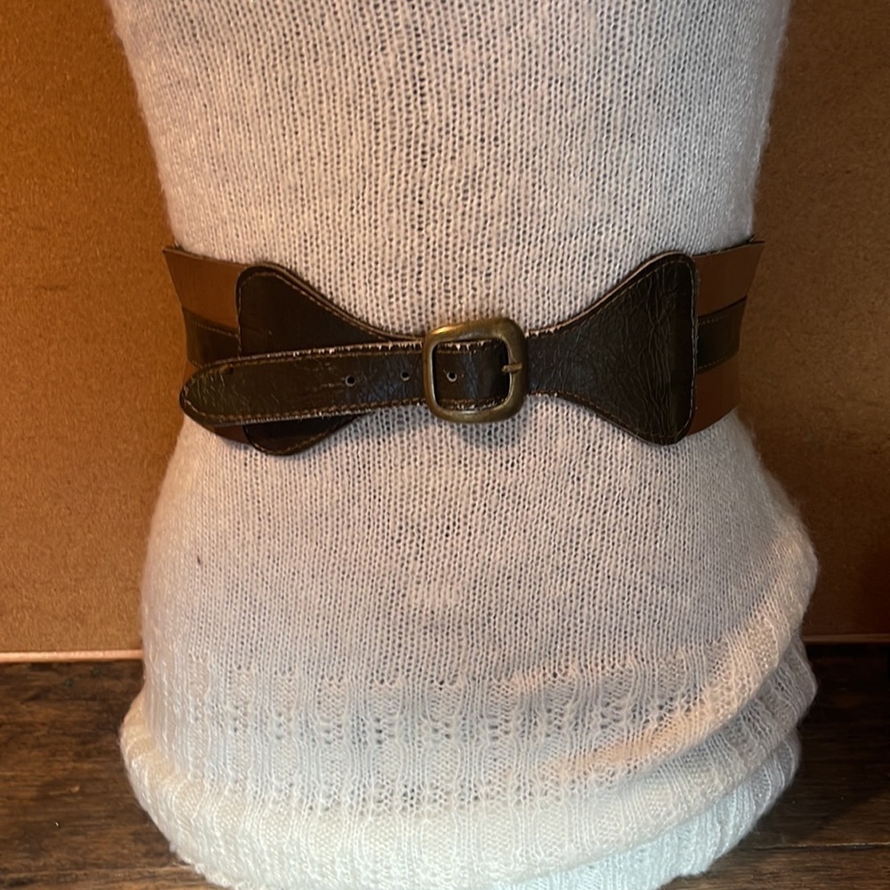 PROMOD 90 100% CAW LEATHER BELT OLIVE GREEN AND CARAMEL MADE IN ROMANIA